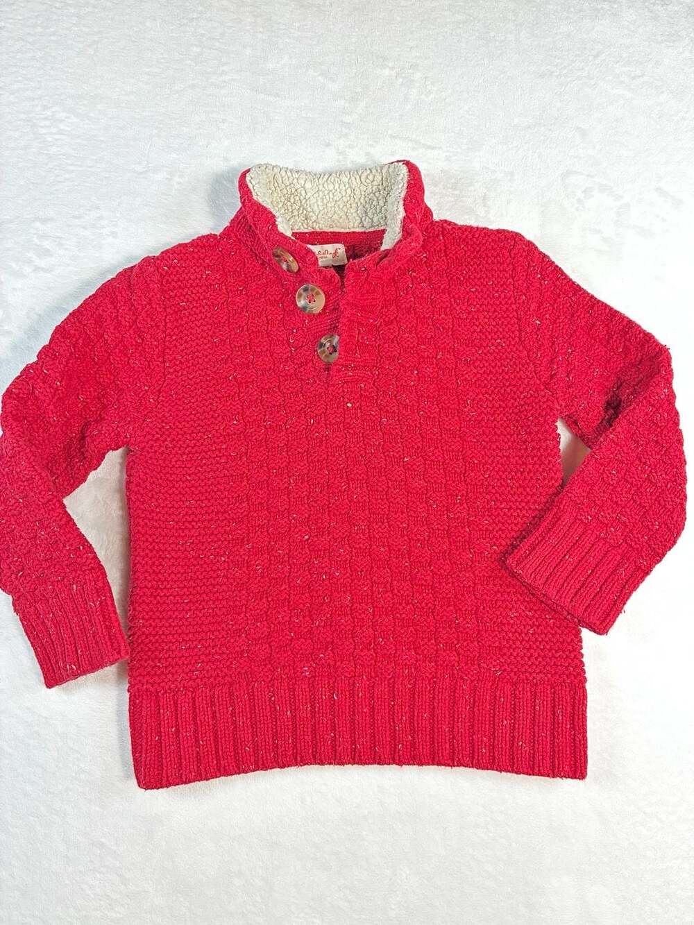 Cat & Jack Red Textured Mock Neck Sweater Size 2T Fleece Lined Collar